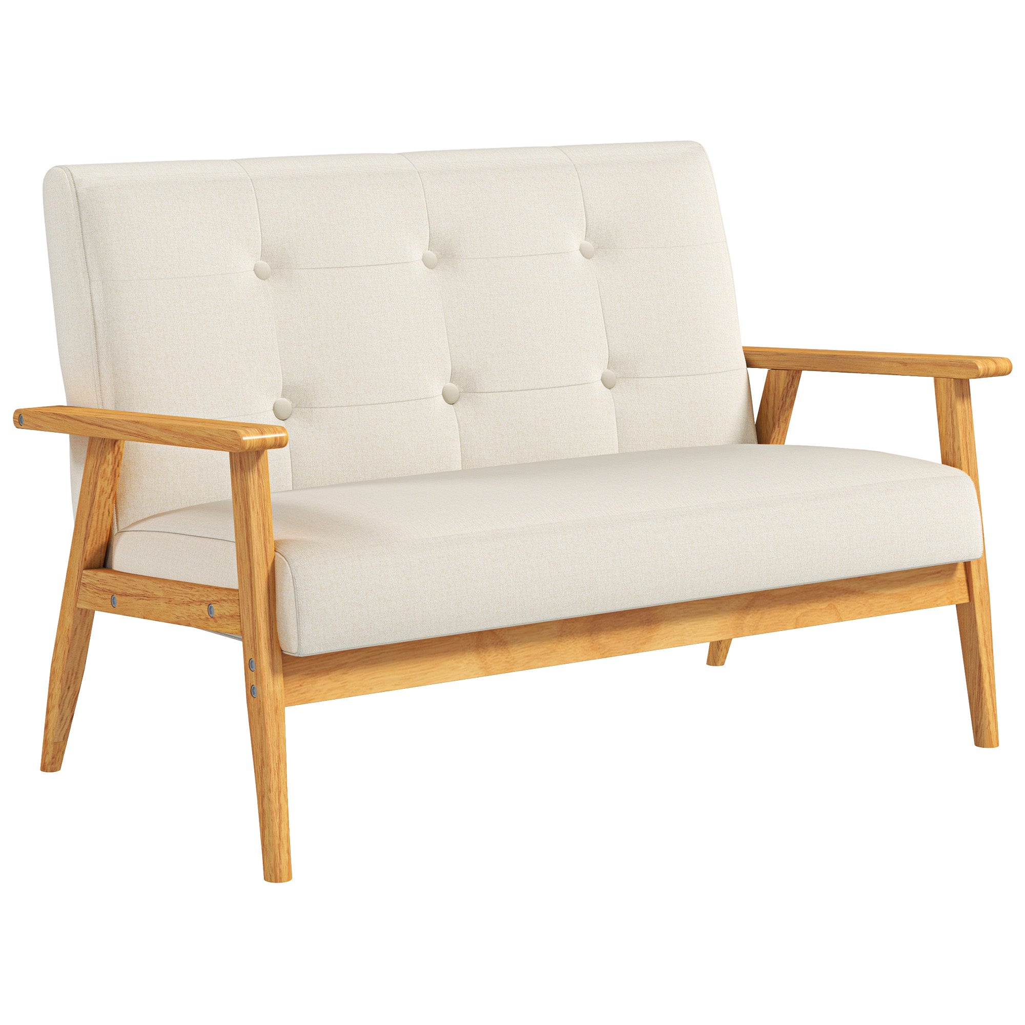 45" 2 Seat Sofa Beige Linen Rubber Wood Legs-DECOROLALA