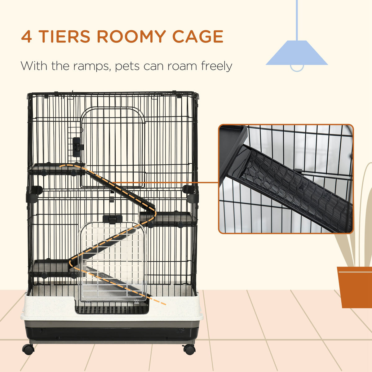 45" 4-Level Small Animal Cage for Rabbits & Ferrets - Black-Small Animals-DECOROLALA