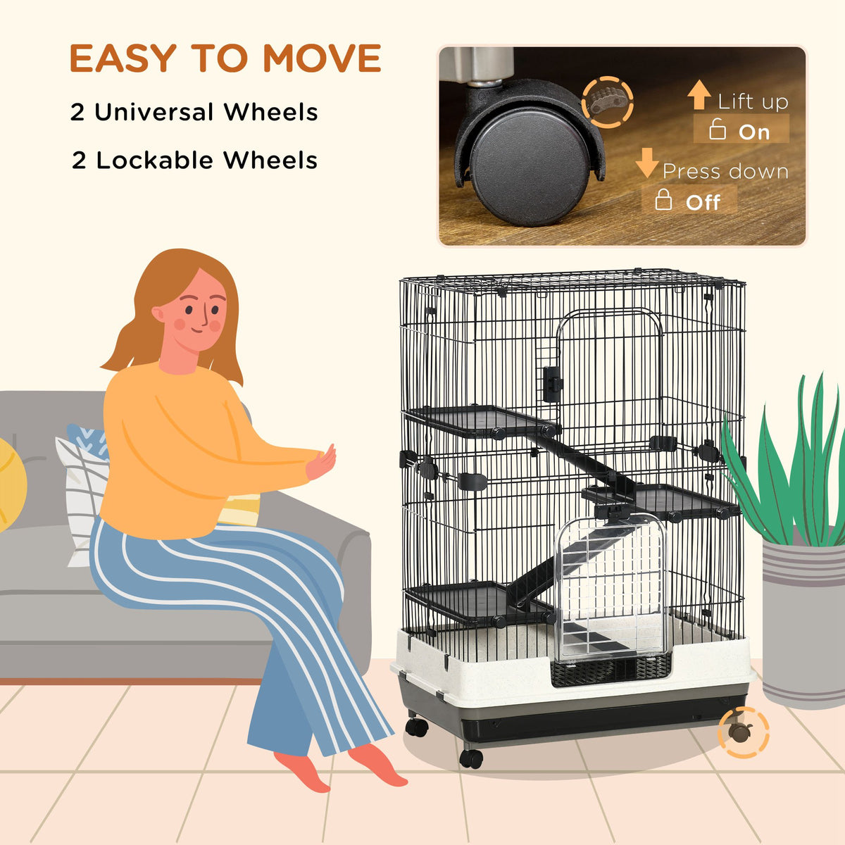 45" 4-Level Small Animal Cage for Rabbits & Ferrets - Black-Small Animals-DECOROLALA