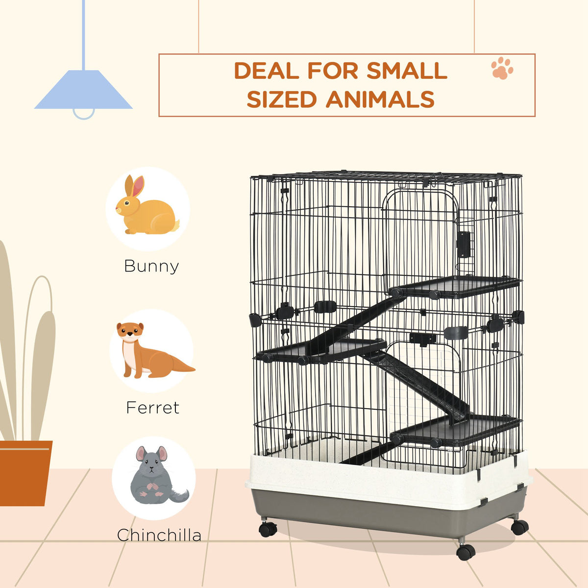 45" 4-Level Small Animal Cage for Rabbits & Ferrets - Black-Small Animals-DECOROLALA
