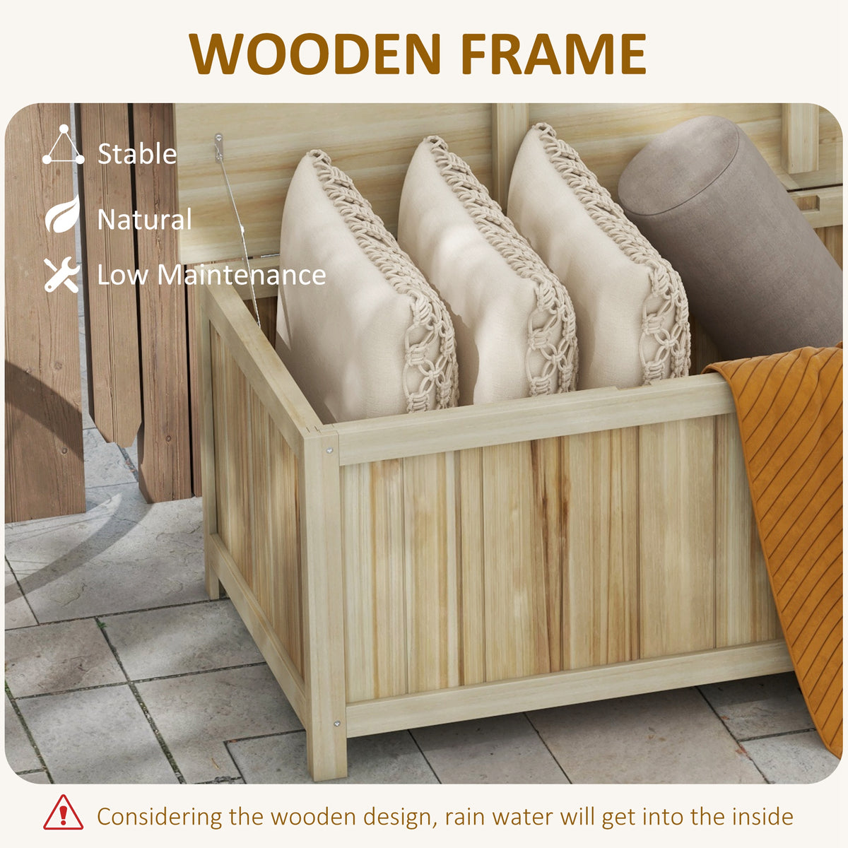 45 Gallon Wooden Storage Box patio Deck Box Bench, Garden Backyard Outdoor Storage Container, Natural-Outdoor Storage Boxes-DECOROLALA