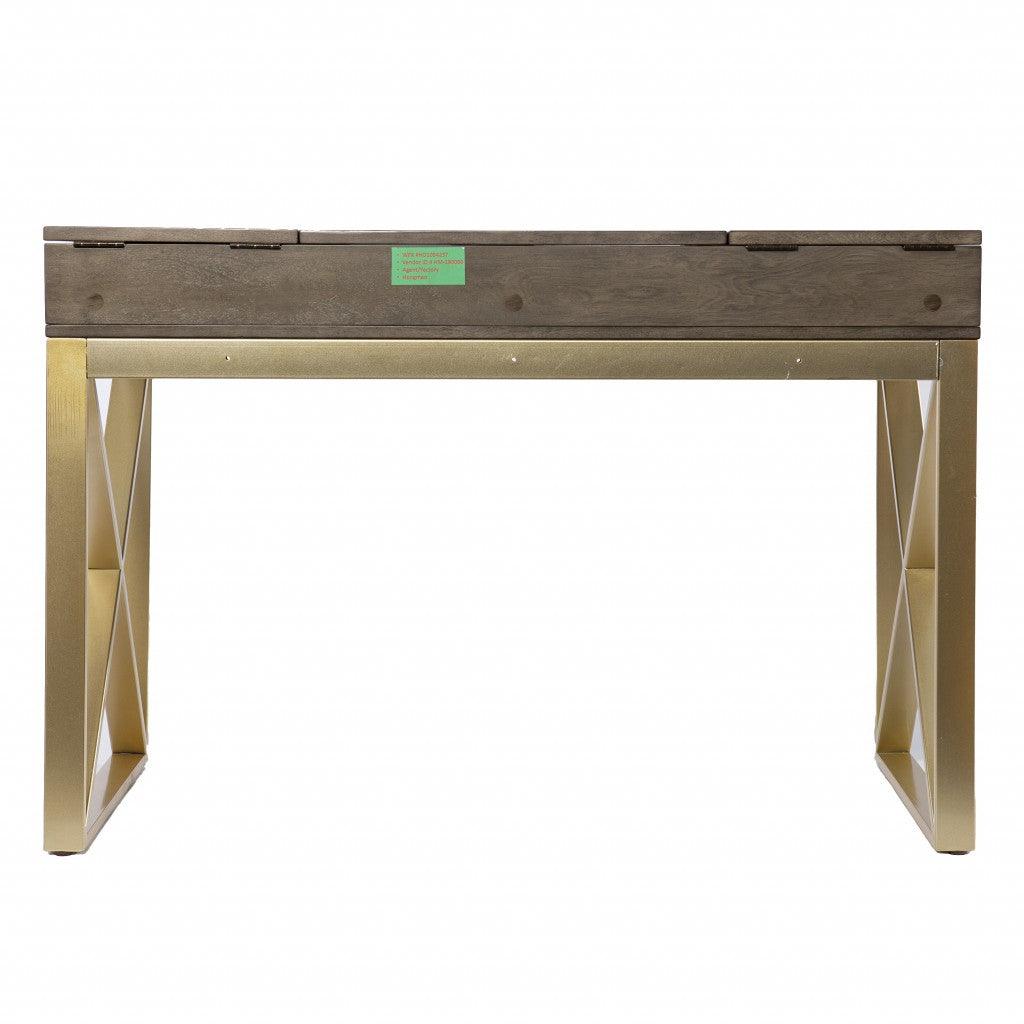 45" Gray and Gold Writing Desk With Two Drawers-Desks-DECOROLALA