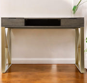 45" Gray and Gold Writing Desk With Two Drawers-Desks-DECOROLALA