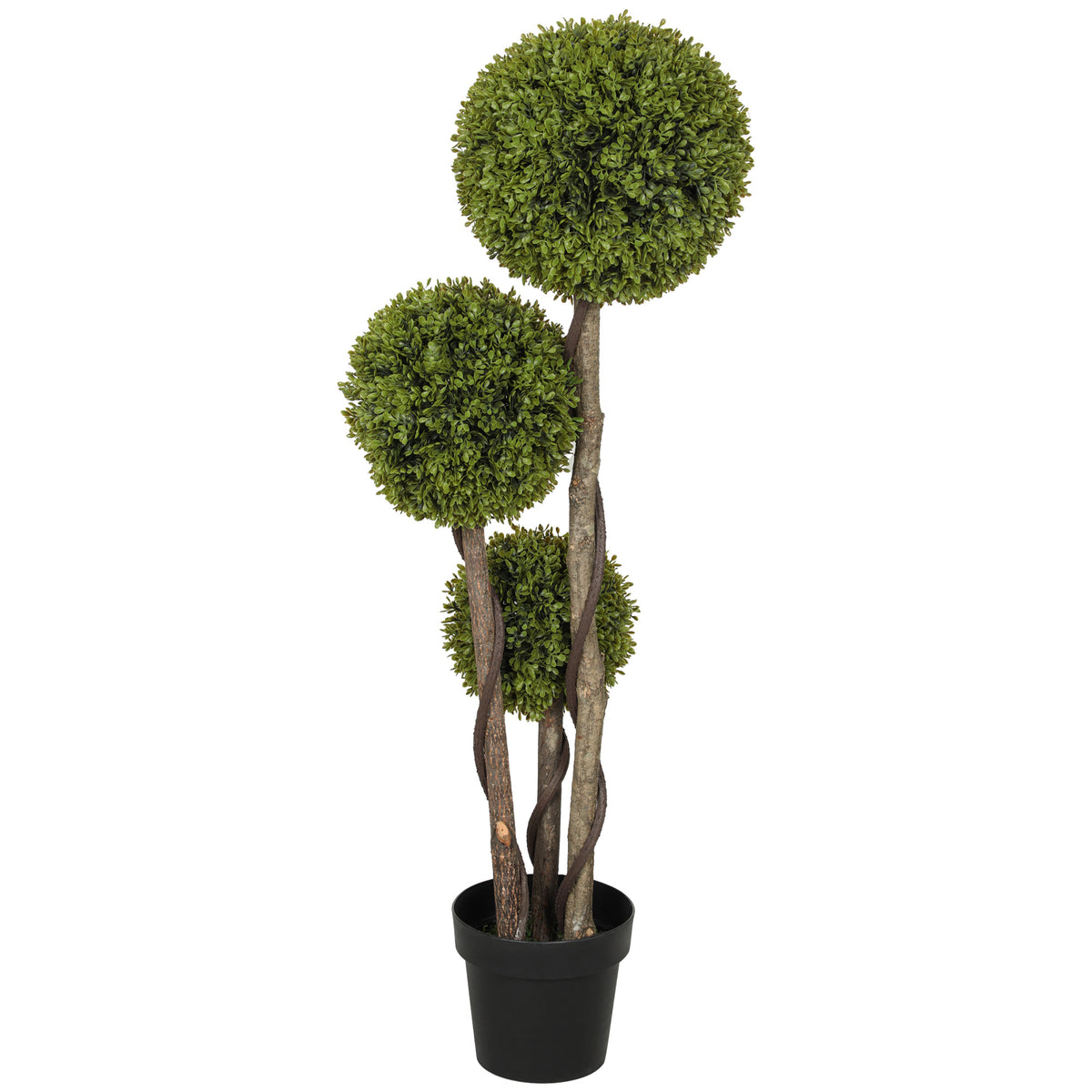 45 Inch Potted Fake Plant, Artificial Boxwood Topiary Tree, Triple Ball Tree for Indoor and Outdoor, Green-Artificial Trees-DECOROLALA