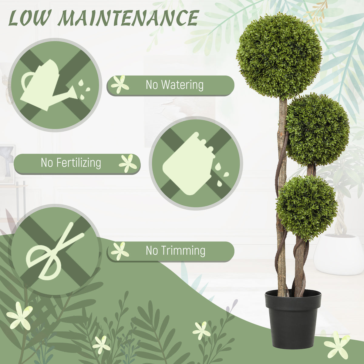 45 Inch Potted Fake Plant, Artificial Boxwood Topiary Tree, Triple Ball Tree for Indoor and Outdoor, Green-Artificial Trees-DECOROLALA