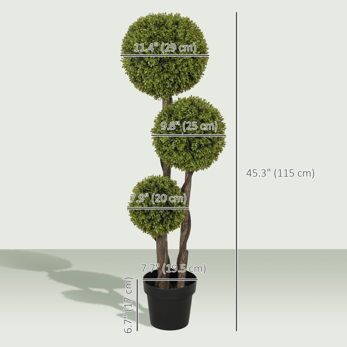 45 Inch Potted Fake Plant, Artificial Boxwood Topiary Tree, Triple Ball Tree for Indoor and Outdoor, Green-Artificial Trees-DECOROLALA