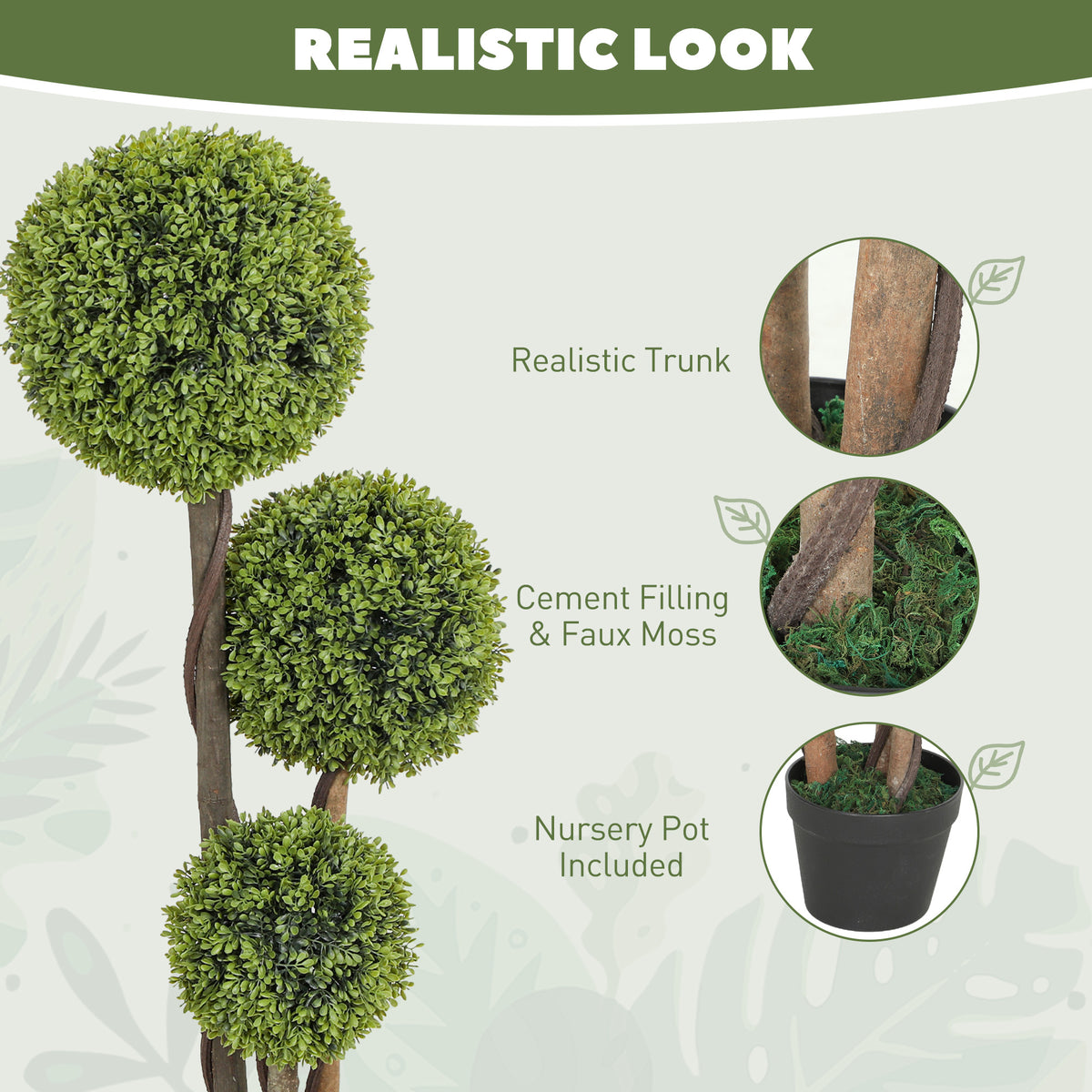 45 Inch Potted Fake Plant Set of 2, Artificial Boxwood Topiary Tree, Triple Ball Tree for Indoor and Outdoor, Green-Artificial Trees-DECOROLALA