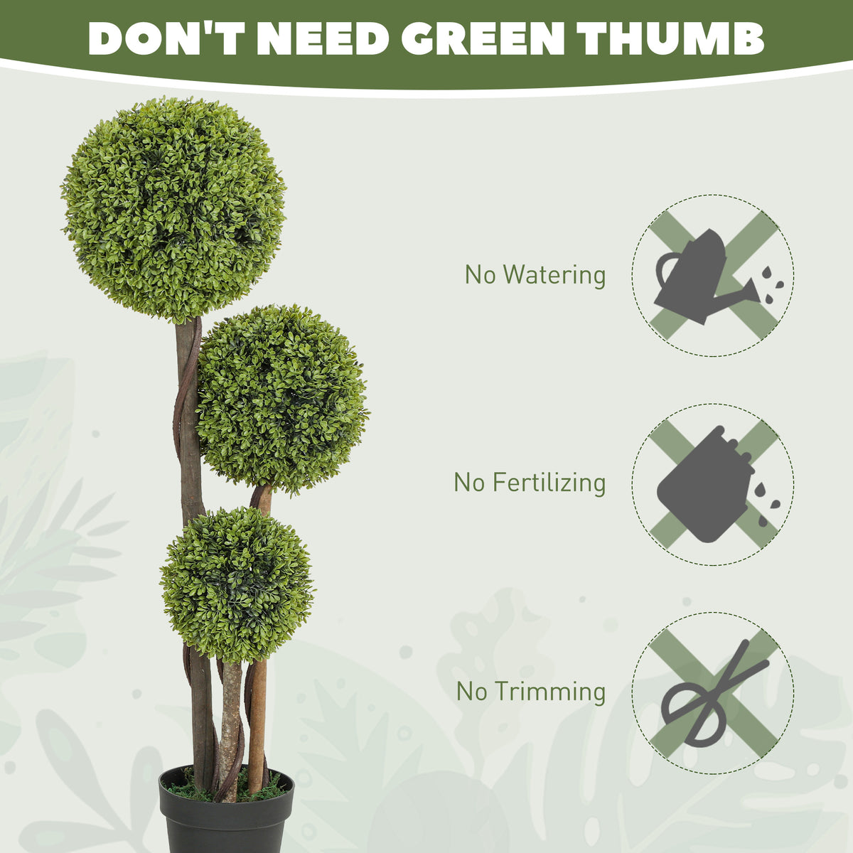 45 Inch Potted Fake Plant Set of 2, Artificial Boxwood Topiary Tree, Triple Ball Tree for Indoor and Outdoor, Green-Artificial Trees-DECOROLALA