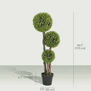 45 Inch Potted Fake Plant Set of 2, Artificial Boxwood Topiary Tree, Triple Ball Tree for Indoor and Outdoor, Green-Artificial Trees-DECOROLALA