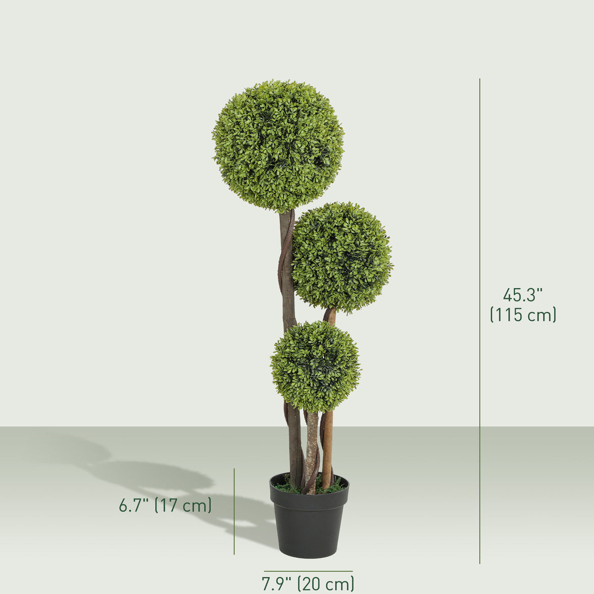 45 Inch Potted Fake Plant Set of 2, Artificial Boxwood Topiary Tree, Triple Ball Tree for Indoor and Outdoor, Green-Artificial Trees-DECOROLALA