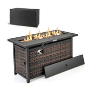 45 Inch Propane Rattan Firepit Table with Glass Stones and Protective Cover-Mixed Brown-Fire Pit Tables-DECOROLALA