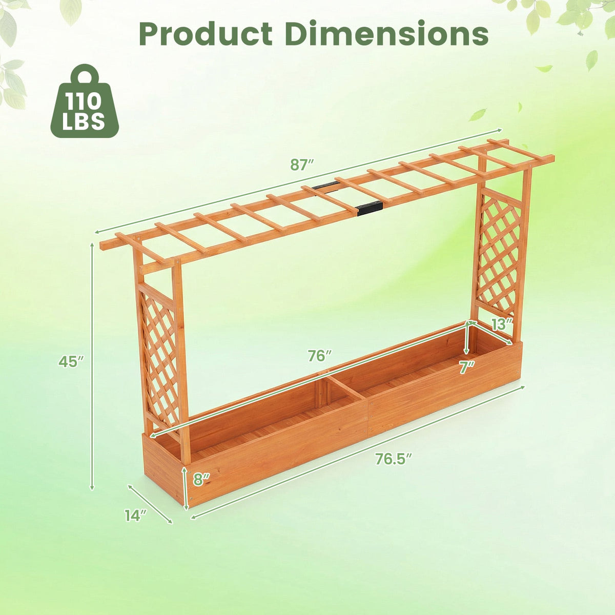 45 Inch Tall Wooden Raised Garden Bed with Side Trellis and Hanging Roof Drainage Holes-Orange-Raised Garden Beds-DECOROLALA