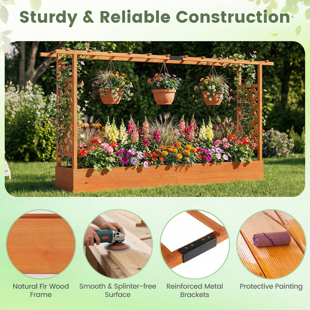 45 Inch Tall Wooden Raised Garden Bed with Side Trellis and Hanging Roof Drainage Holes-Orange-Raised Garden Beds-DECOROLALA