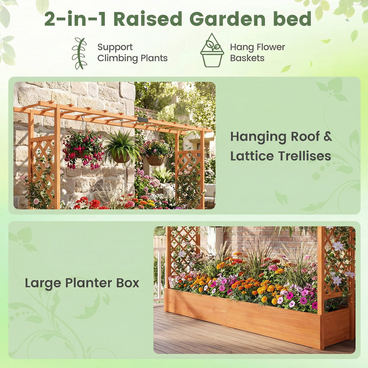 45 Inch Tall Wooden Raised Garden Bed with Side Trellis and Hanging Roof Drainage Holes-Orange-Raised Garden Beds-DECOROLALA