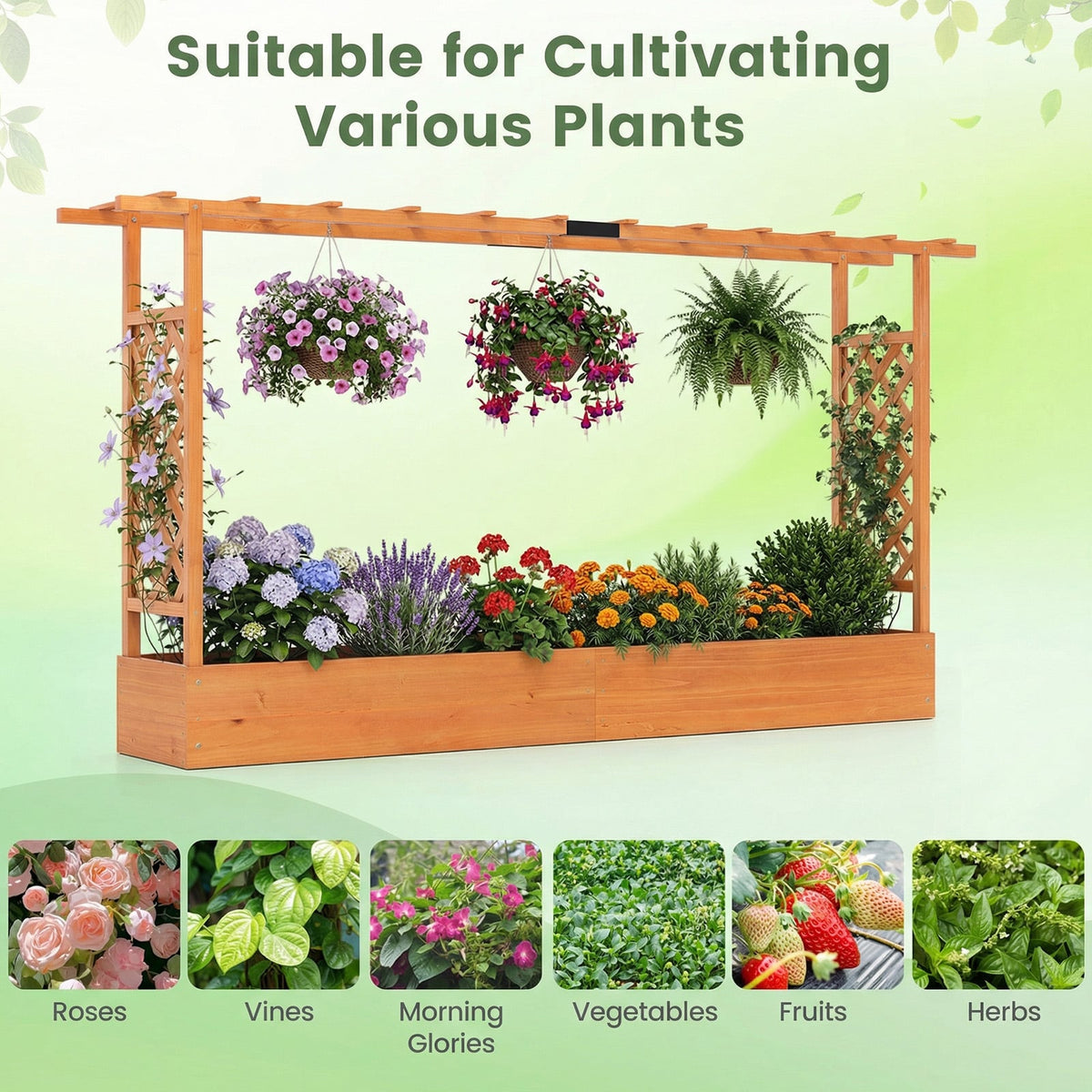 45 Inch Tall Wooden Raised Garden Bed with Side Trellis and Hanging Roof Drainage Holes-Orange-Raised Garden Beds-DECOROLALA