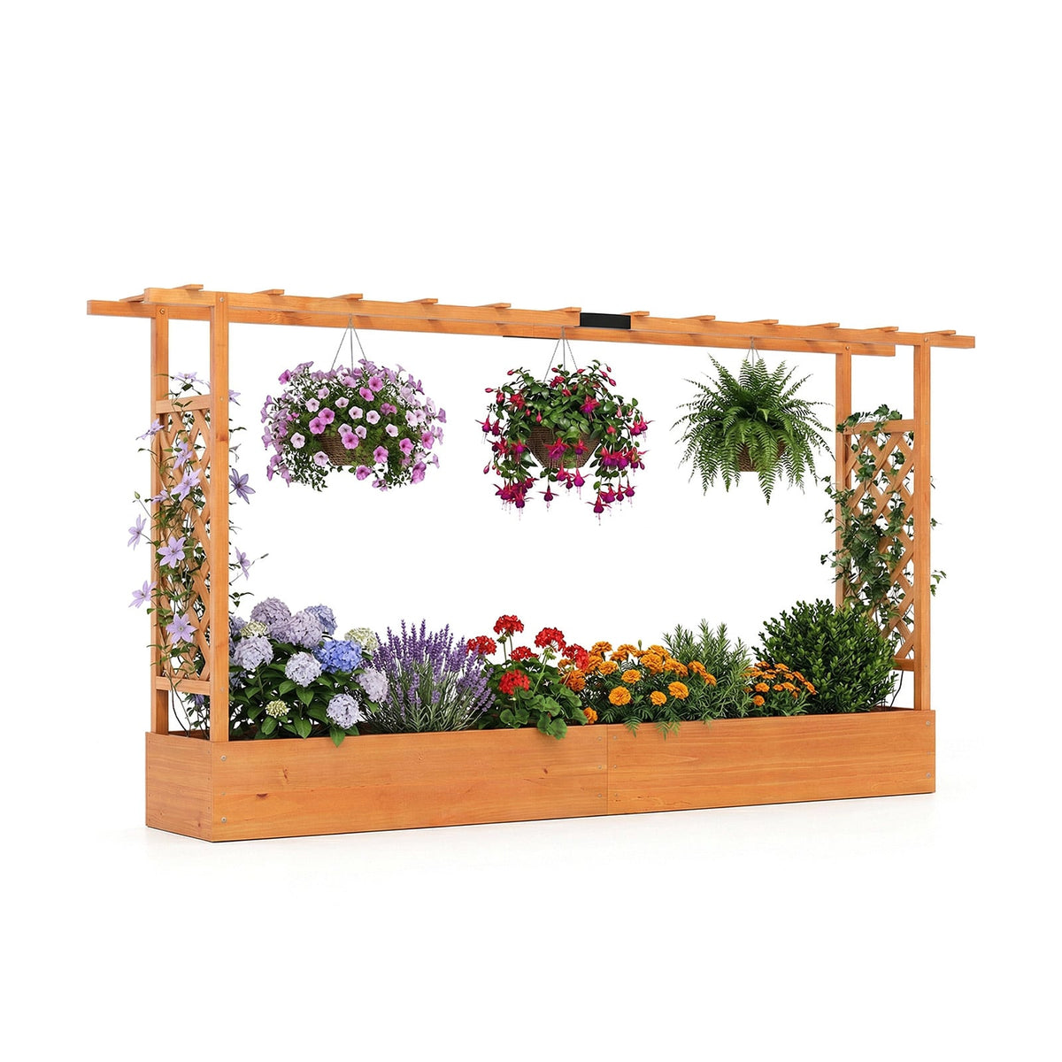 45 Inch Tall Wooden Raised Garden Bed with Side Trellis and Hanging Roof Drainage Holes-Orange-Raised Garden Beds-DECOROLALA
