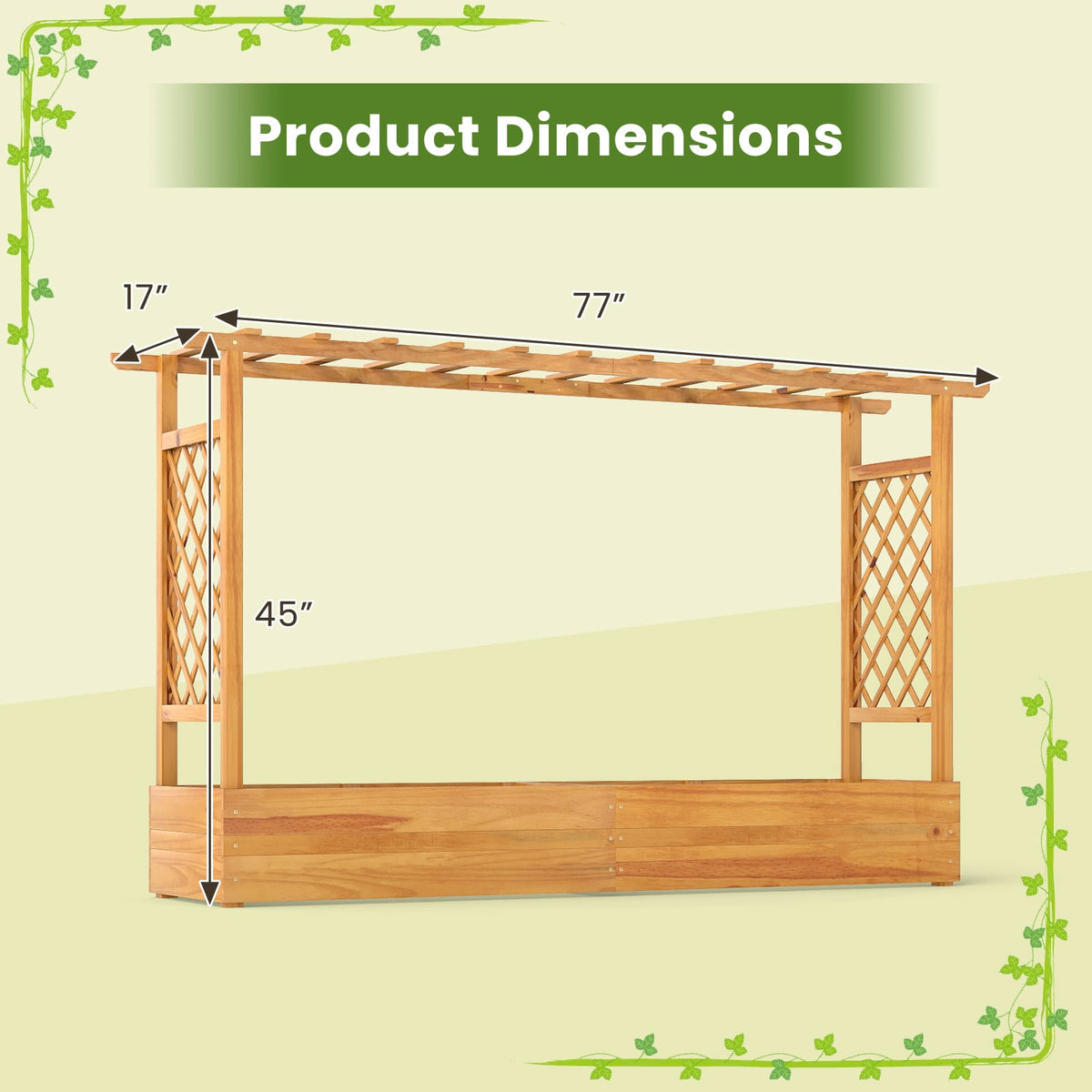 45 Inch Wooden Raised Garden Bed with Lattice Trellis for Outdoor-Natural-Raised Garden Beds-DECOROLALA