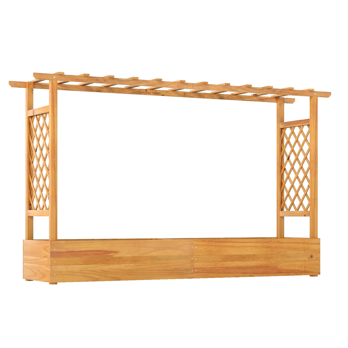 45 Inch Wooden Raised Garden Bed with Lattice Trellis for Outdoor-Natural-Raised Garden Beds-DECOROLALA