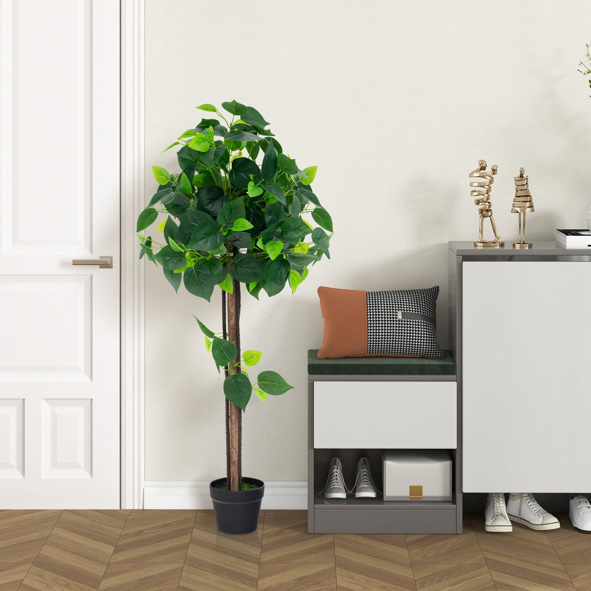 45 Inches Artificial Hydrangea Tree with Real Wood Trunk and Realistic Hydrangea Leaves-Artificial Plants-DECOROLALA