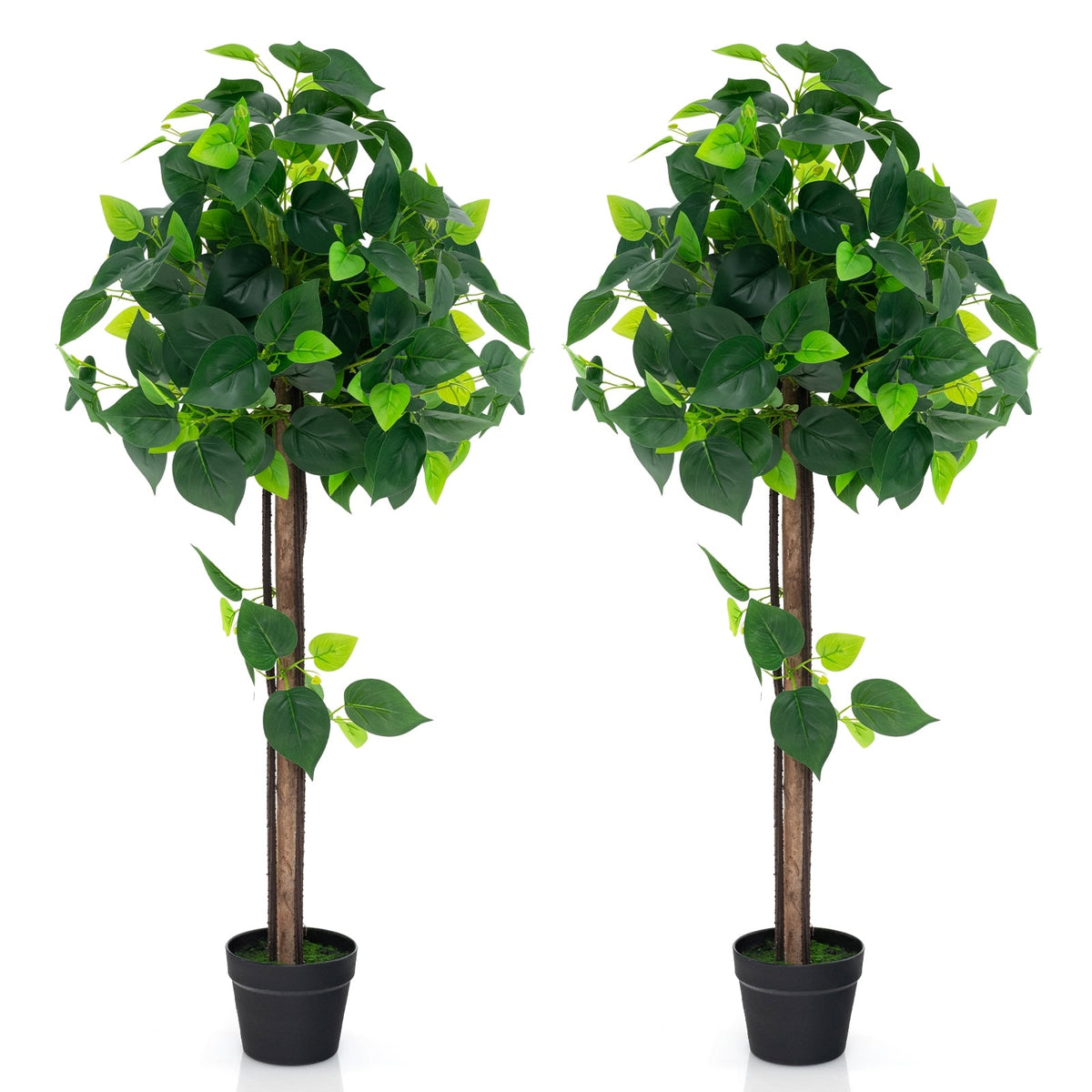 45 Inches Artificial Hydrangea Tree with Real Wood Trunk and Realistic Hydrangea Leaves-Artificial Plants-DECOROLALA
