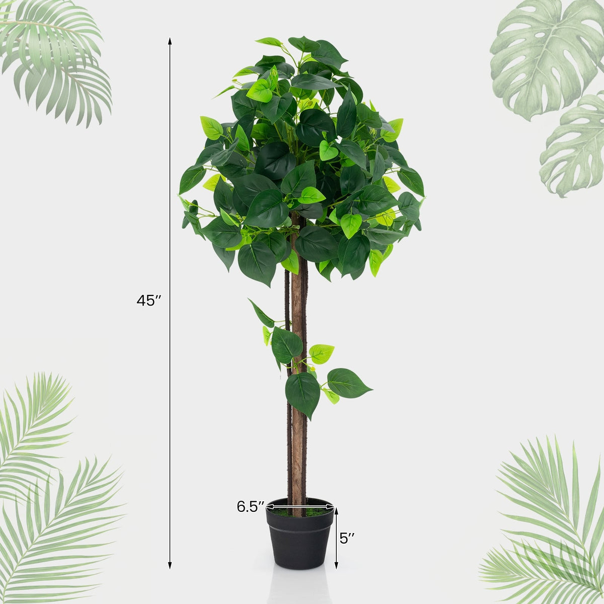 45 Inches Artificial Hydrangea Tree with Real Wood Trunk and Realistic Hydrangea Leaves-Artificial Plants-DECOROLALA