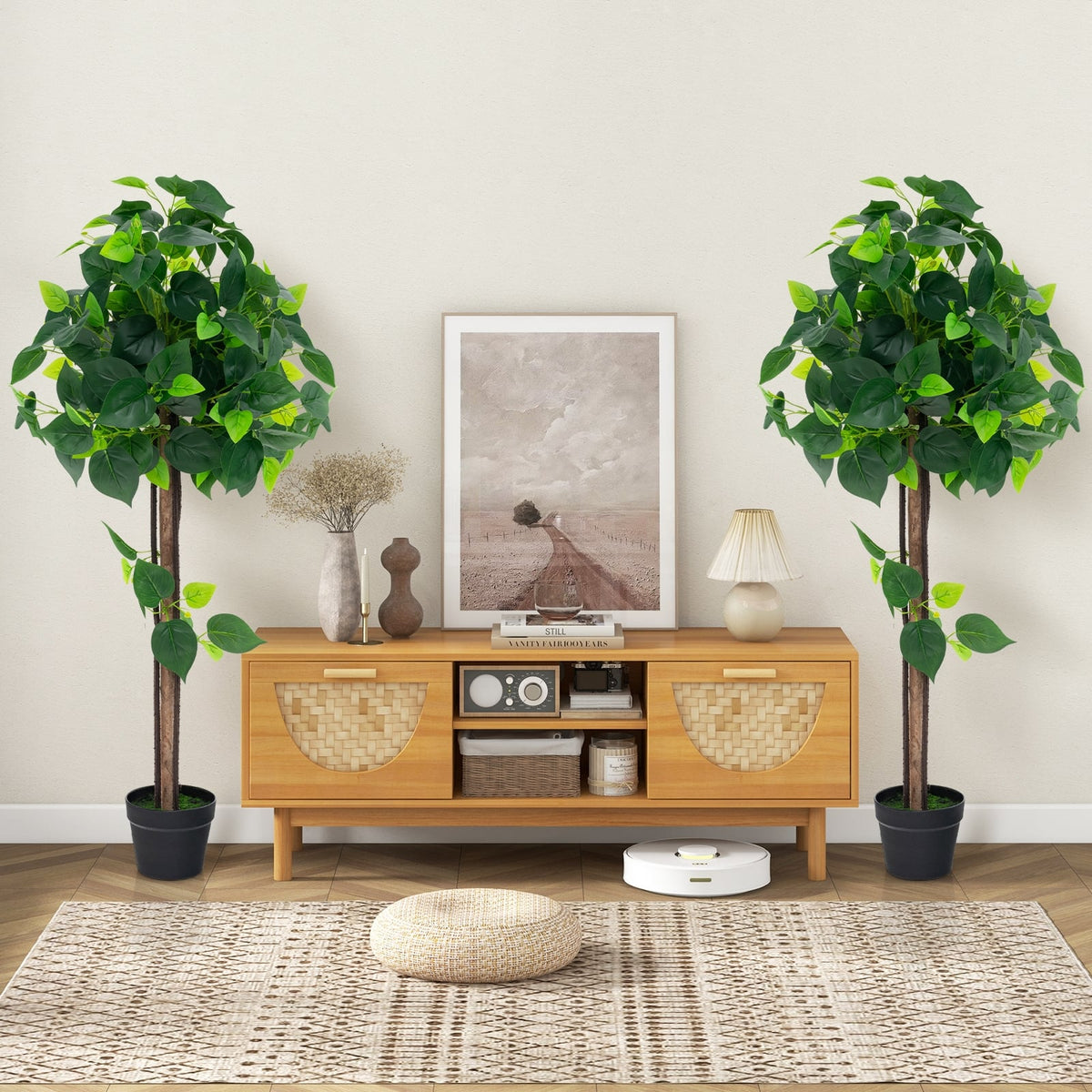 45 Inches Artificial Hydrangea Tree with Real Wood Trunk and Realistic Hydrangea Leaves-Artificial Plants-DECOROLALA