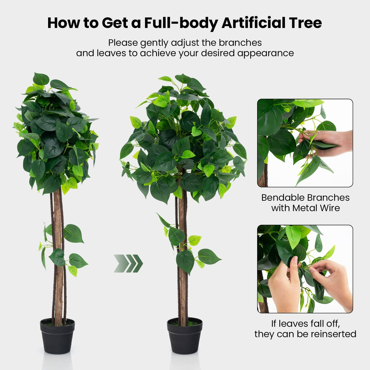 45 Inches Artificial Hydrangea Tree with Real Wood Trunk and Realistic Hydrangea Leaves-Artificial Plants-DECOROLALA