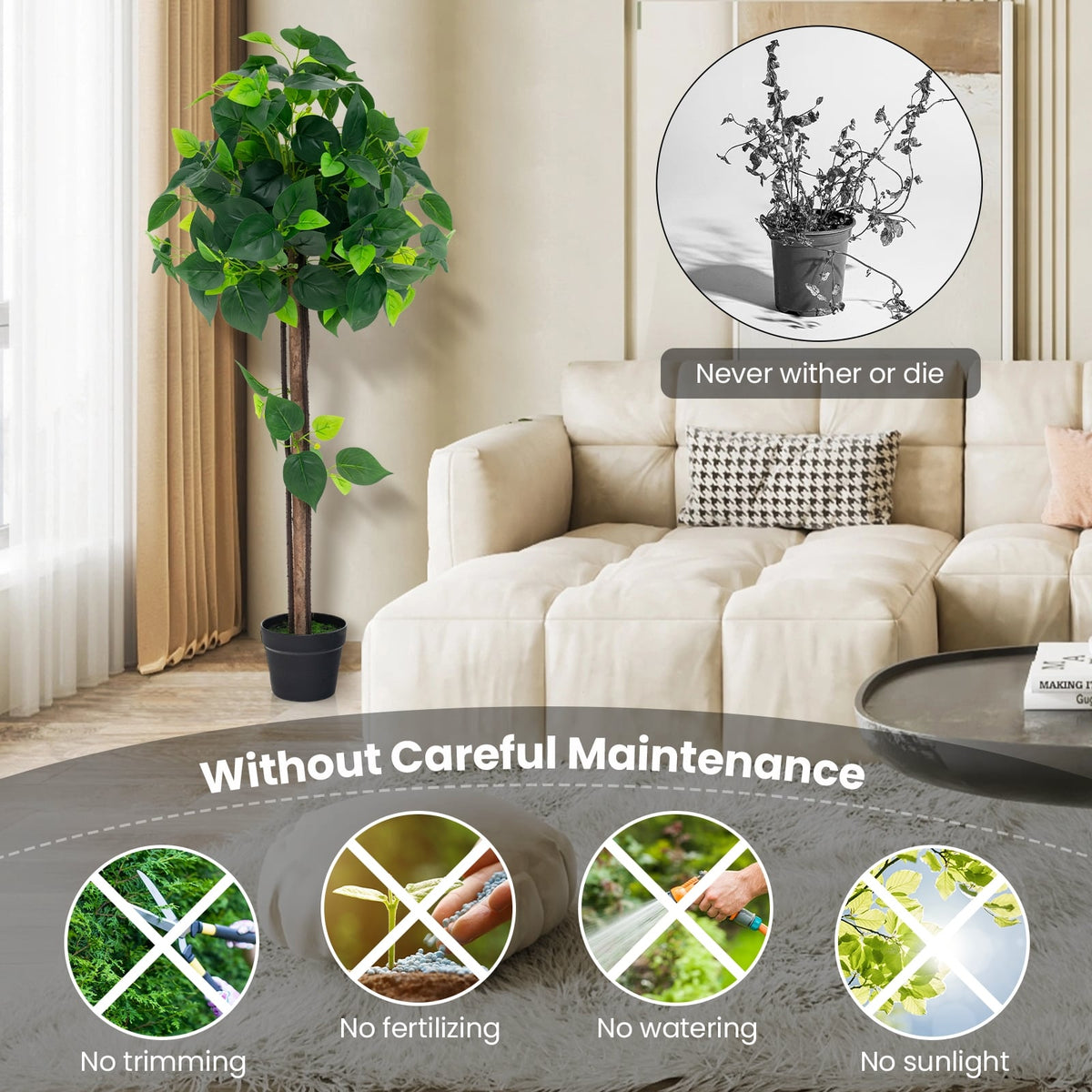 45 Inches Artificial Hydrangea Tree with Real Wood Trunk and Realistic Hydrangea Leaves-Artificial Plants-DECOROLALA