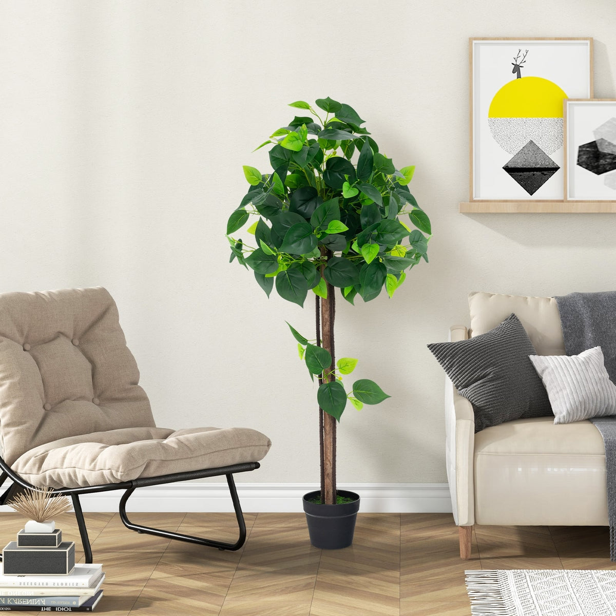45 Inches Artificial Hydrangea Tree with Real Wood Trunk and Realistic Hydrangea Leaves-Artificial Plants-DECOROLALA