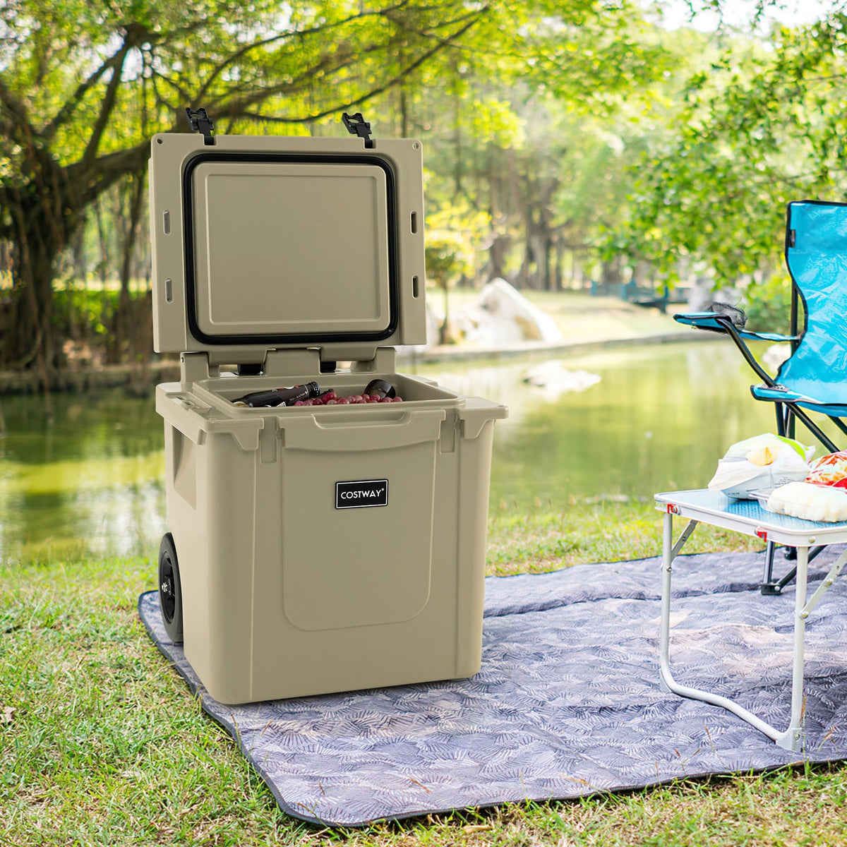 45 Quart Cooler Towable Ice Chest-Brown-Coolers-DECOROLALA
