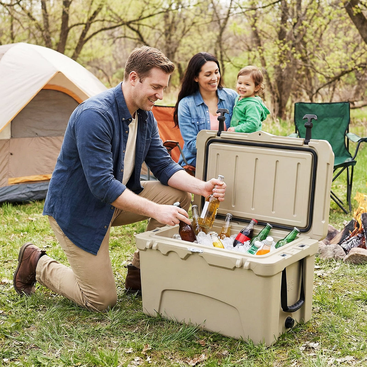 45 Quart Portable Hard Cooler Insulated Ice Chest Keeps Cool for up to 6 Days-Khaki-Coolers-DECOROLALA