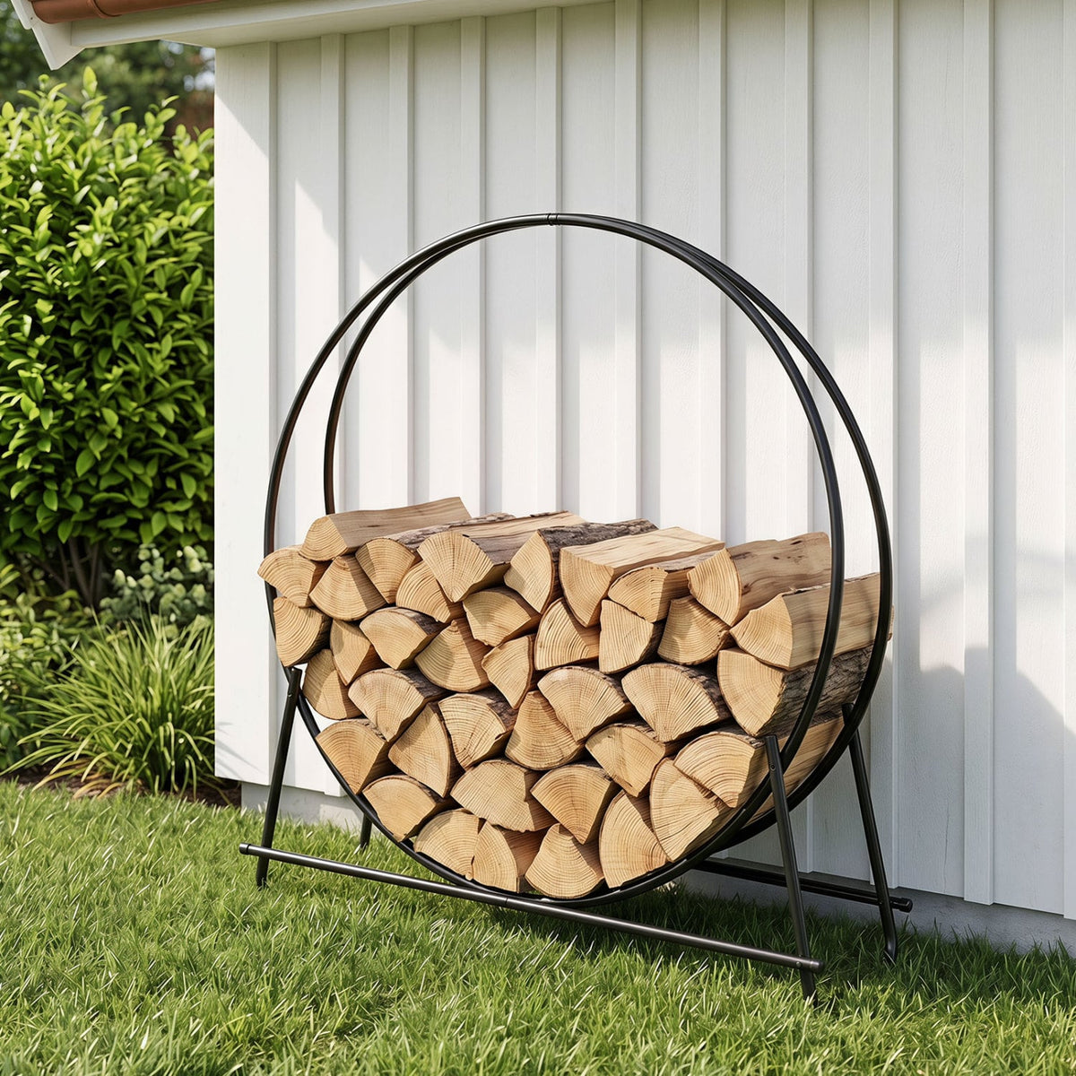 45" Round Firewood Rack with Heavy-Duty Metal Frame-Log Racks & Carriers-DECOROLALA