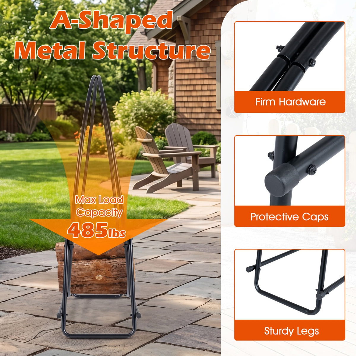 45" Round Firewood Rack with Heavy-Duty Metal Frame-Log Racks & Carriers-DECOROLALA