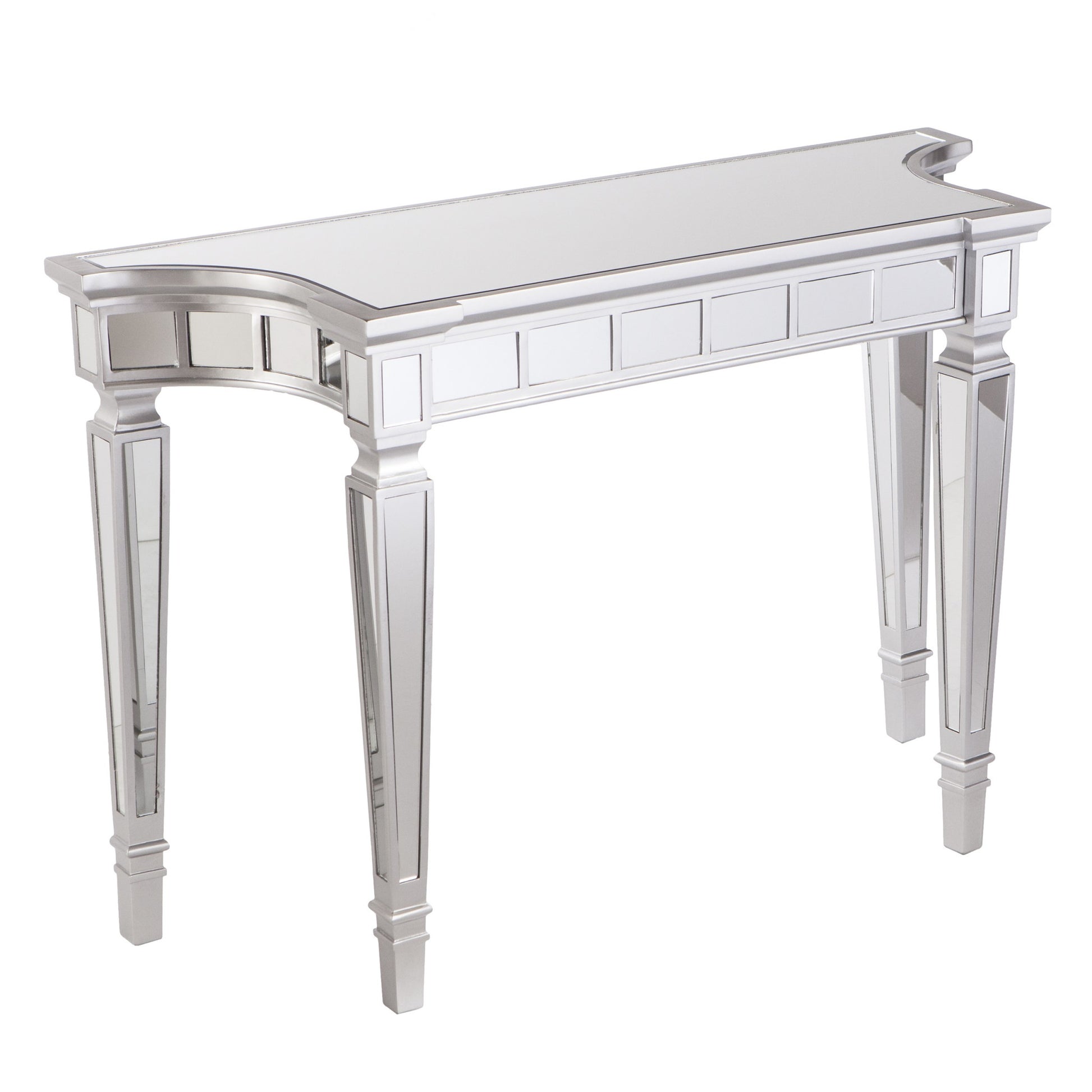 45" Silver Mirrored Glass Free Form Console Table-Console Tables-DECOROLALA