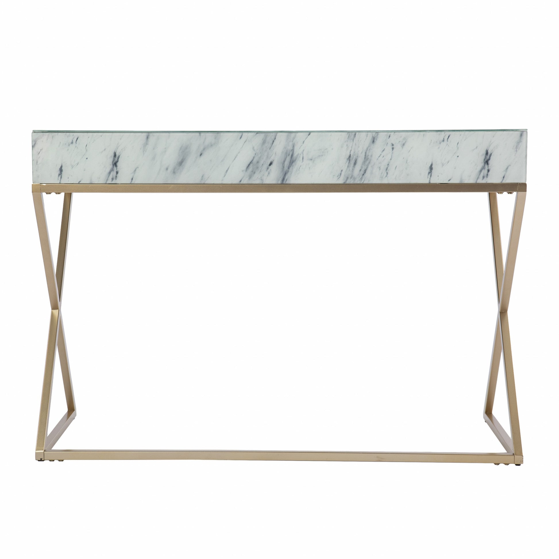 45" White and Bronze Glass Writing Desk With Two Drawers-Desks-DECOROLALA