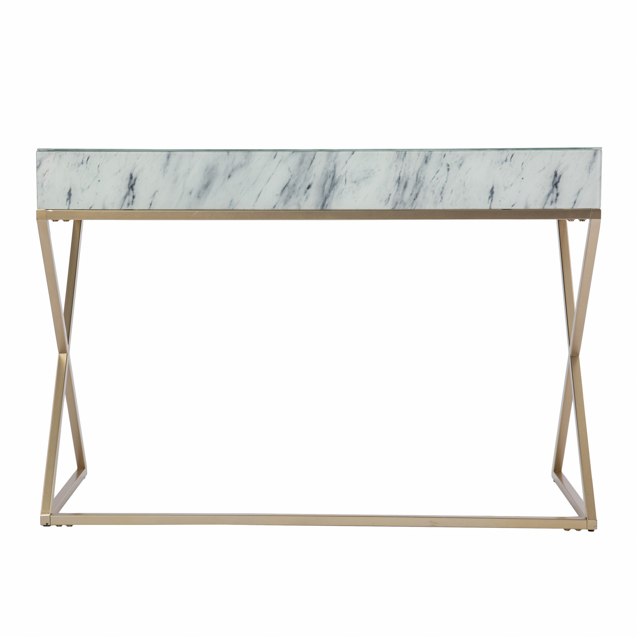 45" White and Bronze Glass Writing Desk With Two Drawers-Desks-DECOROLALA