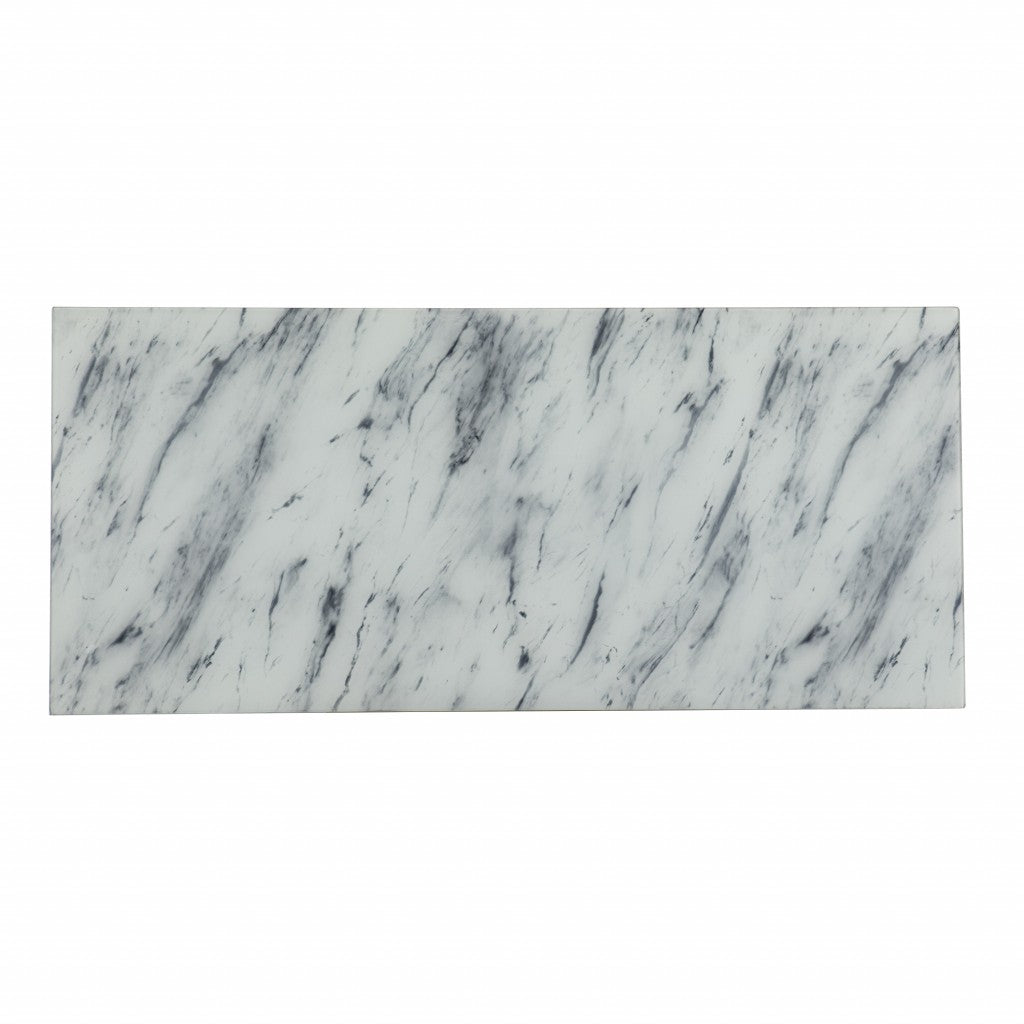 45" White and Bronze Glass Writing Desk With Two Drawers-Desks-DECOROLALA