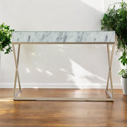 45" White and Bronze Glass Writing Desk With Two Drawers-Desks-DECOROLALA
