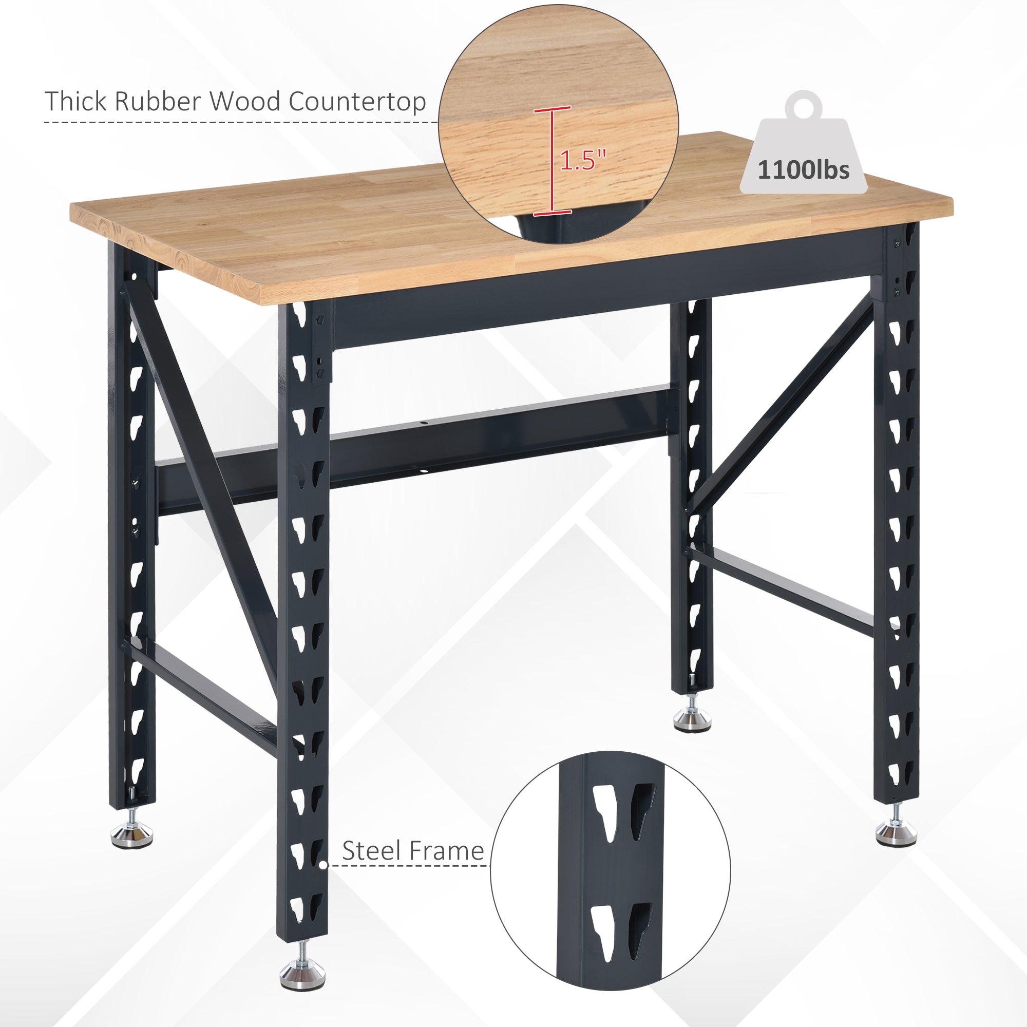 45" Workbench - Solid Wood Tabletop 1100lbs Capacity-DECOROLALA