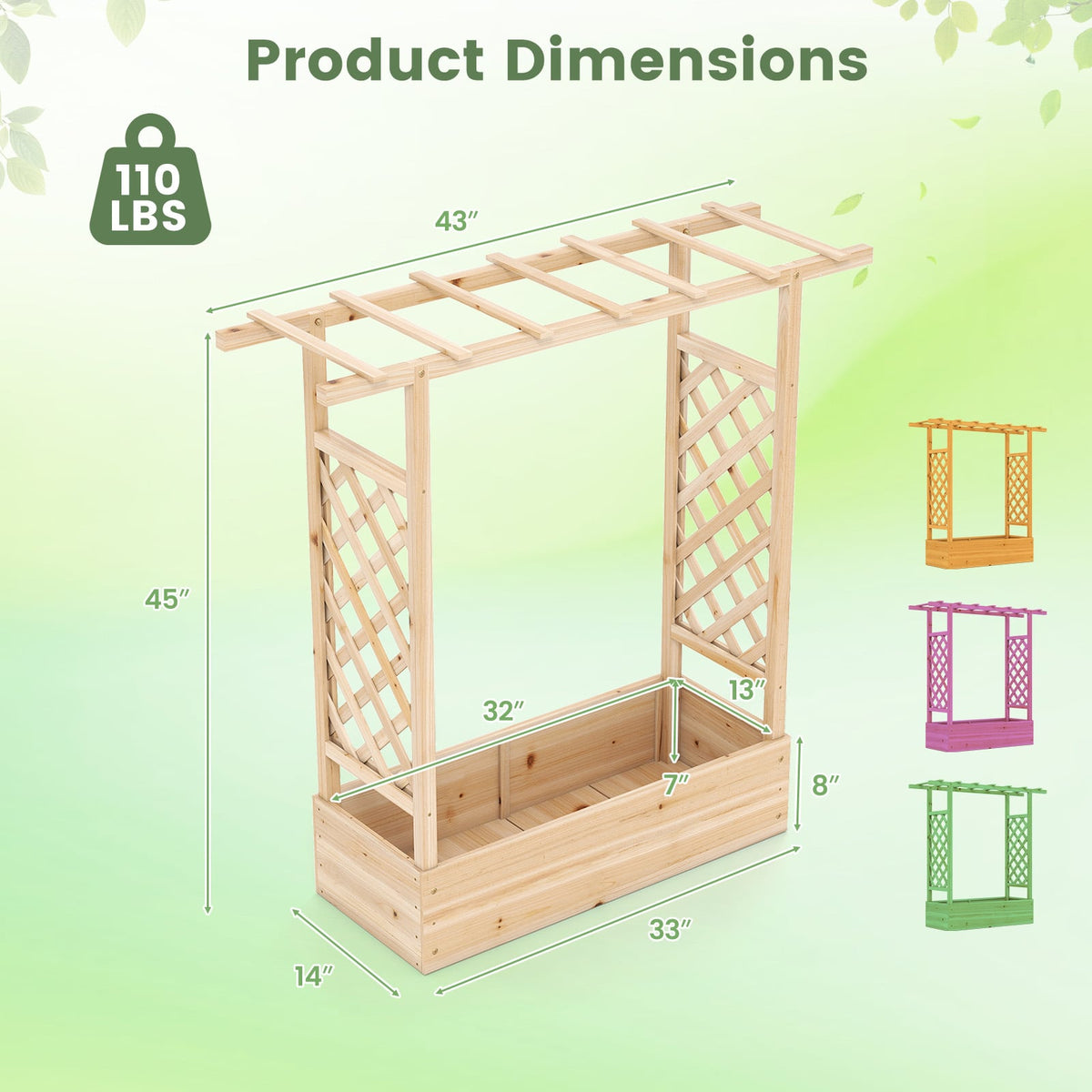 45 inch Tall Wooden Raised Garden Bed with Side Trellis and Hanging Roof-Natural-Raised Garden Beds-DECOROLALA