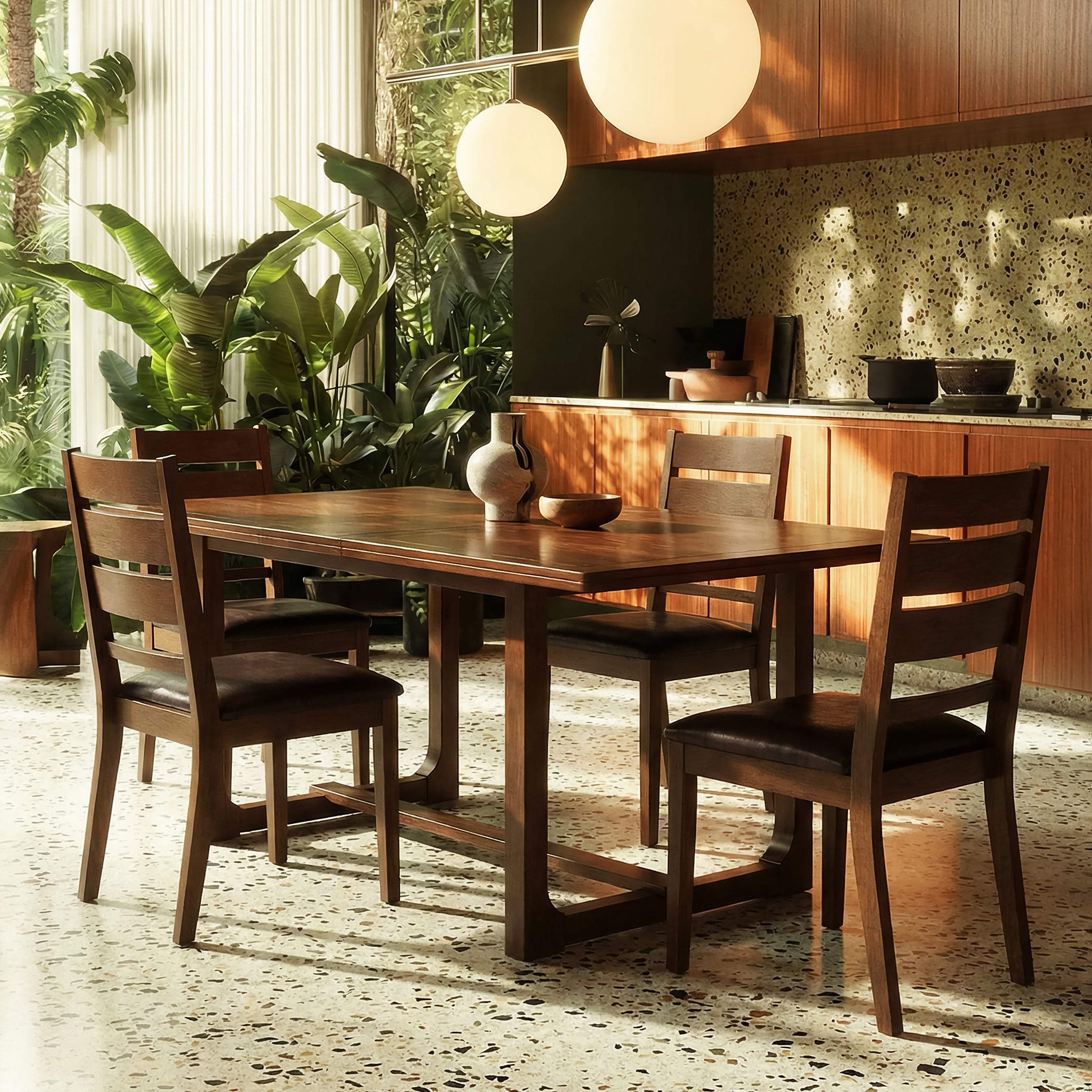 4500 5-Piece Extendable Dining Set - 60-72" Rubberwood Table-Dining Set-DECOROLALA