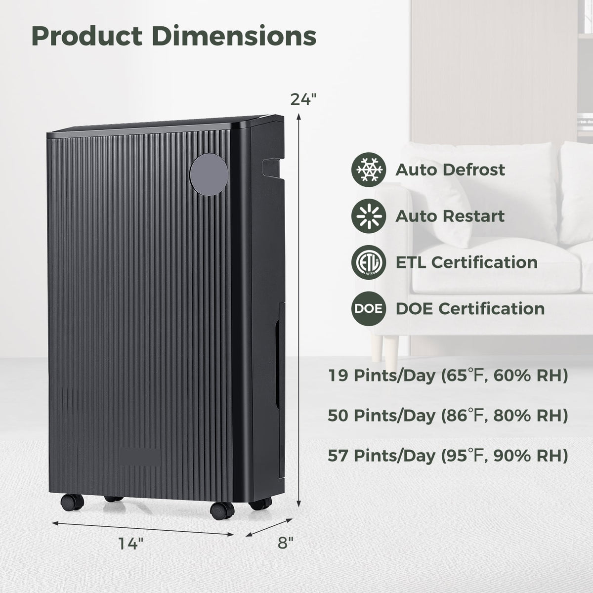 4500 Sq. Ft 57 Pint Quiet Dehumidifier for Basement with 4 Modes-Black-Dehumidifiers-DECOROLALA