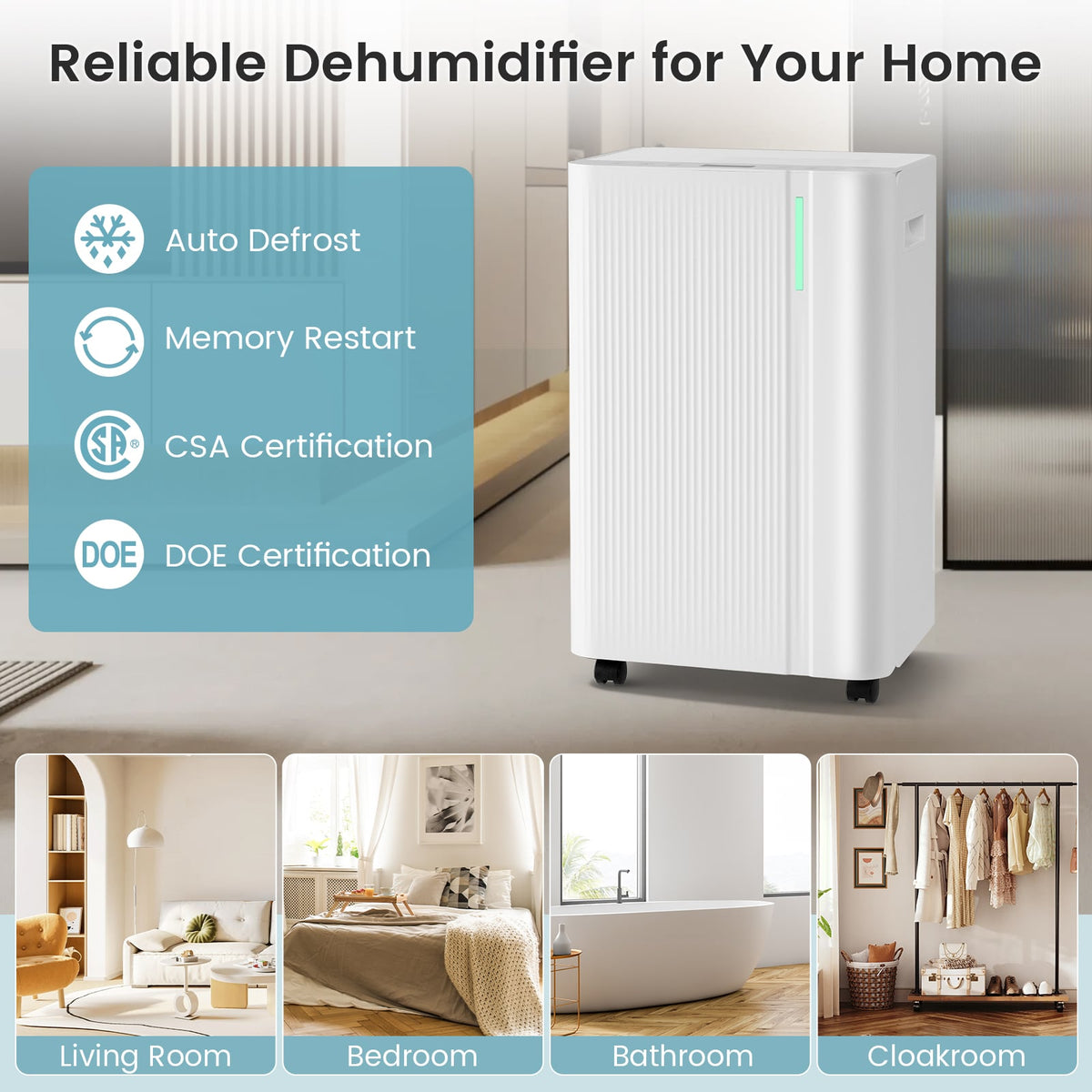4500 Sq.Ft 54 Pints Dehumidifier with Drain Hose for Home-White-Dehumidifiers-DECOROLALA