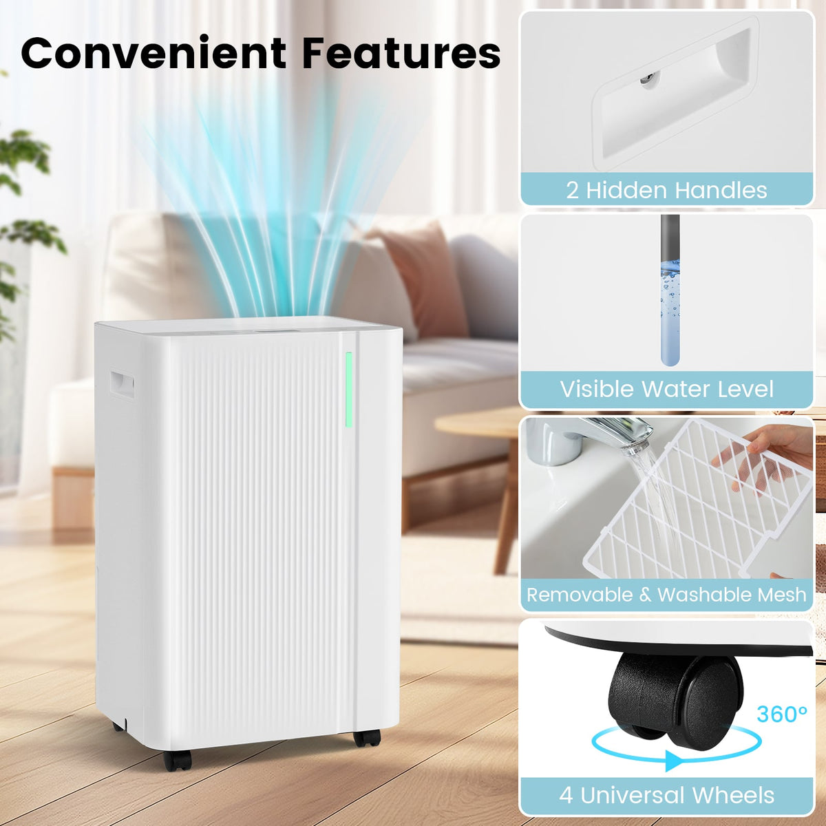 4500 Sq.Ft 54 Pints Dehumidifier with Drain Hose for Home-White-Dehumidifiers-DECOROLALA