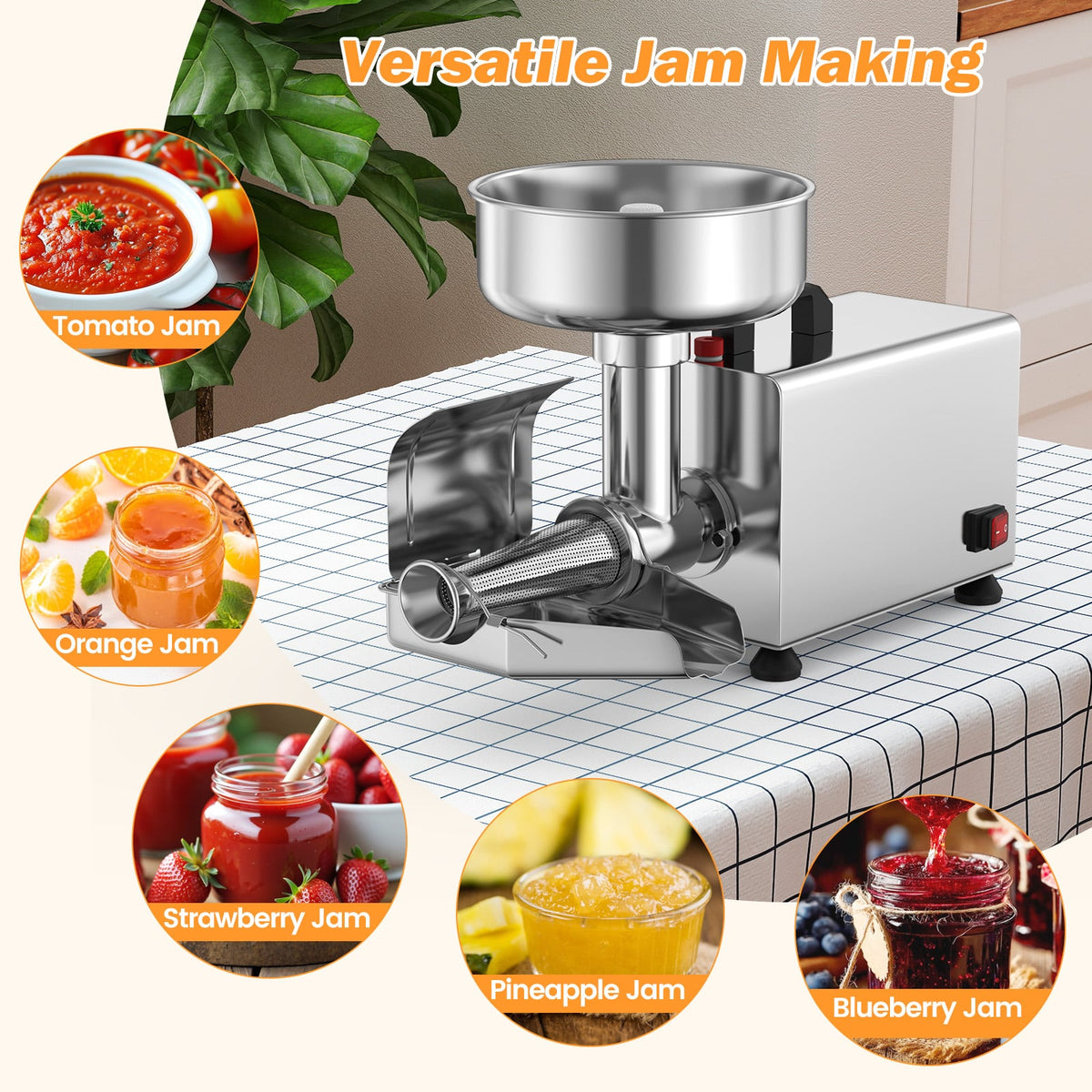 450W Electric Tomato Strainer Commercial Grade Food Mill Stainless Steel Sauce Maker-Food Grinders & Mills-DECOROLALA