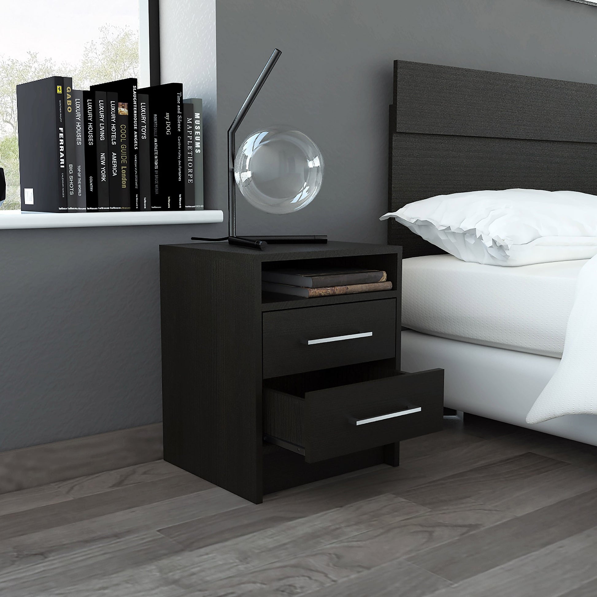 20" Wood Two Drawer Nightstand-Nightstands & Bedside Tables-DECOROLALA