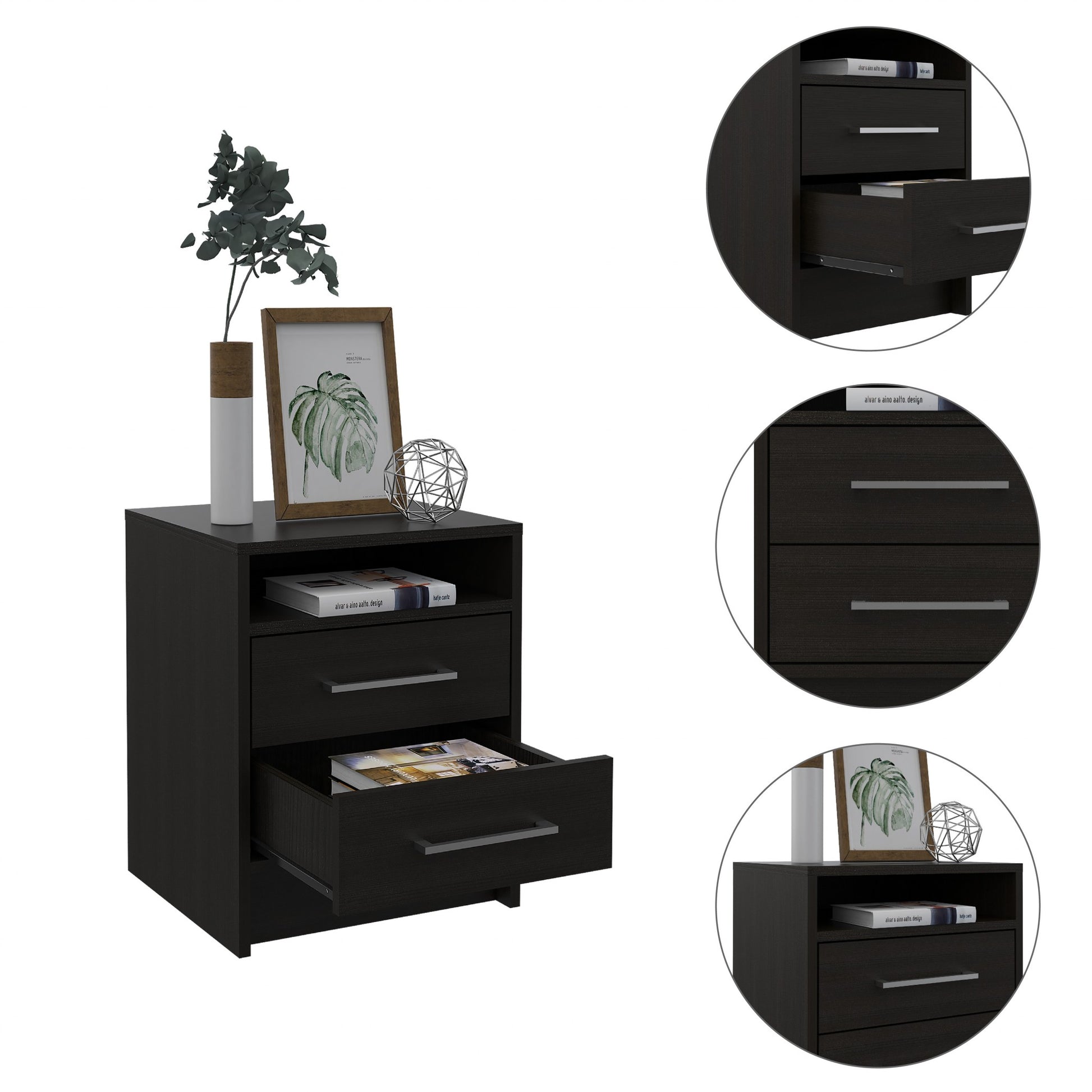 20" Wood Two Drawer Nightstand-Nightstands & Bedside Tables-DECOROLALA