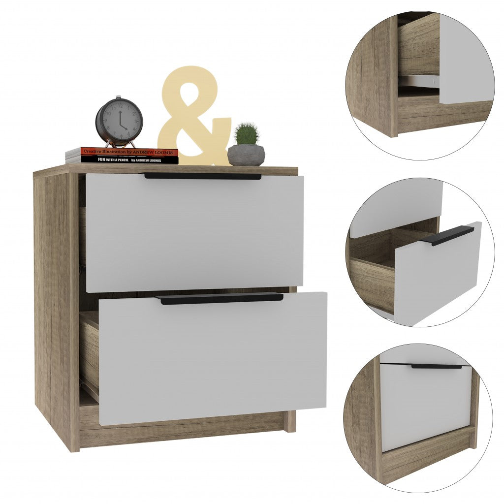 19" Wood Two Drawer Nightstand-Nightstands & Bedside Tables-DECOROLALA