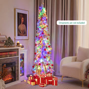4/5/6 Feet Pre-Lit Artificial Christmas Tree Snow-Flocked Slim Pencil Xmas Decor-6 ft-Christmas Trees-DECOROLALA