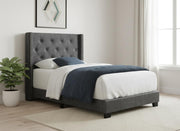 45.25" X 82.75" X 49.75" Dark Grey Velvet With Chrome Trim - Twin Size Bed-Standard Beds-DECOROLALA